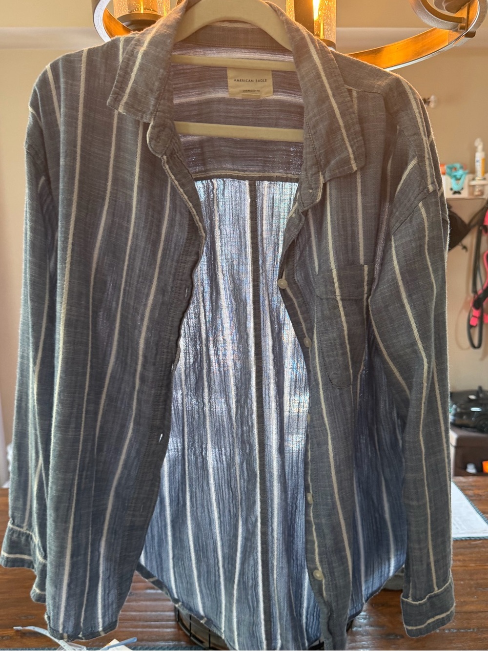 American Eagle Outfitters Blue Striped Button-Down Shirt
